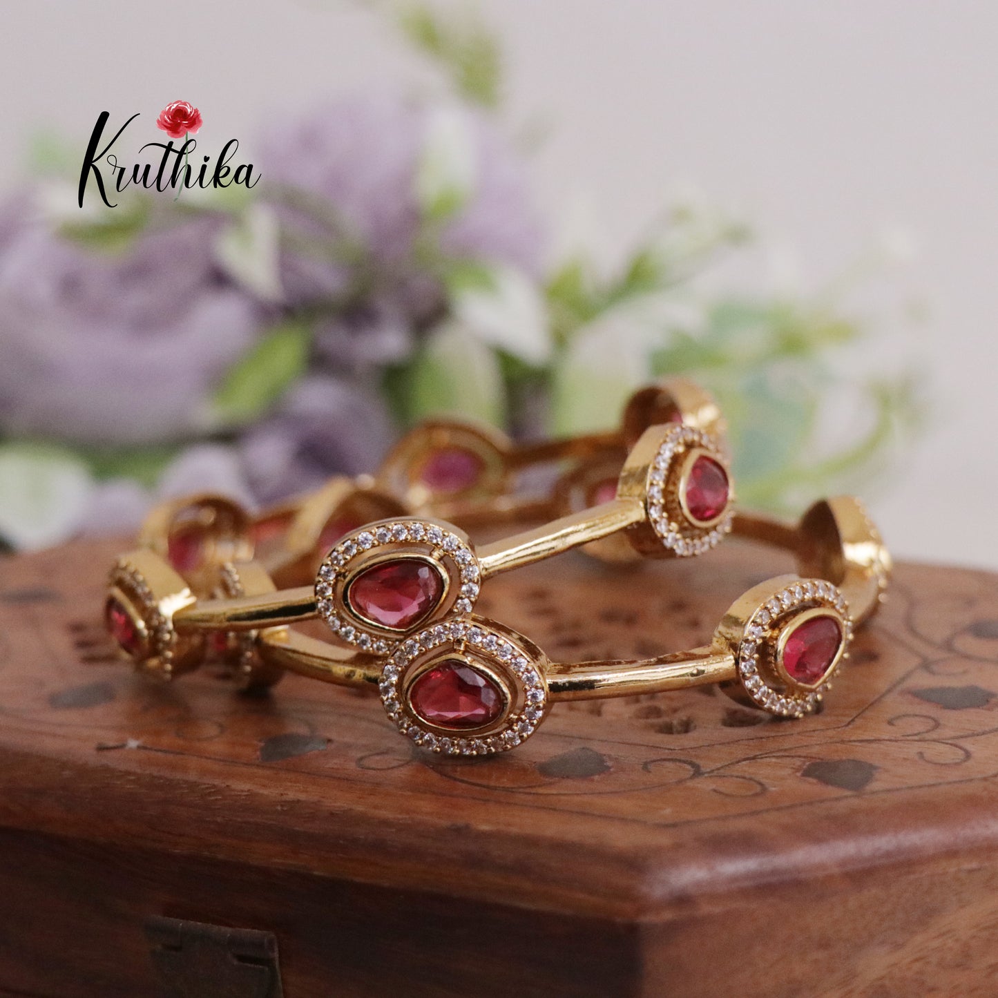 Trendy AD Victorian Bangles B234 (Set of 2 Bangles) (Available in 3 Colours)