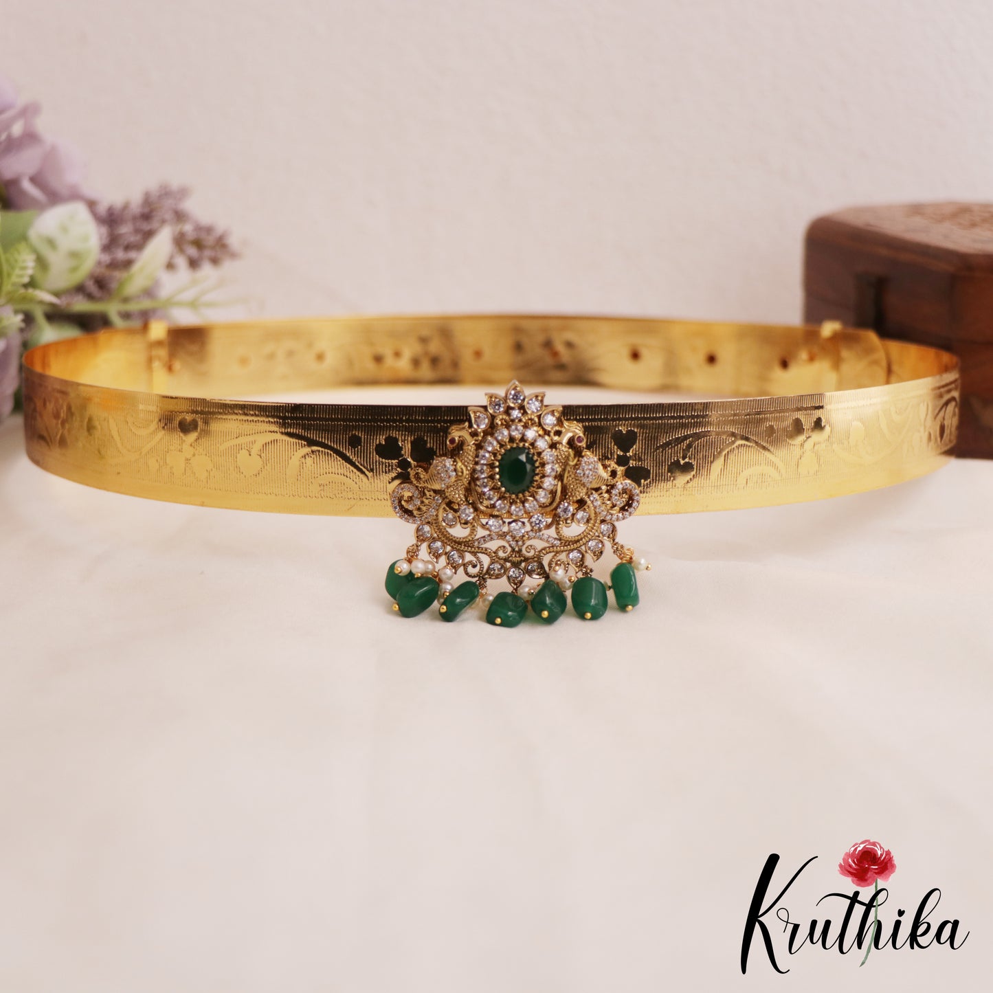 Elegant AD Peacock Motifs Hip Belt With Bead Drops V346 (Available In 4 Colors)