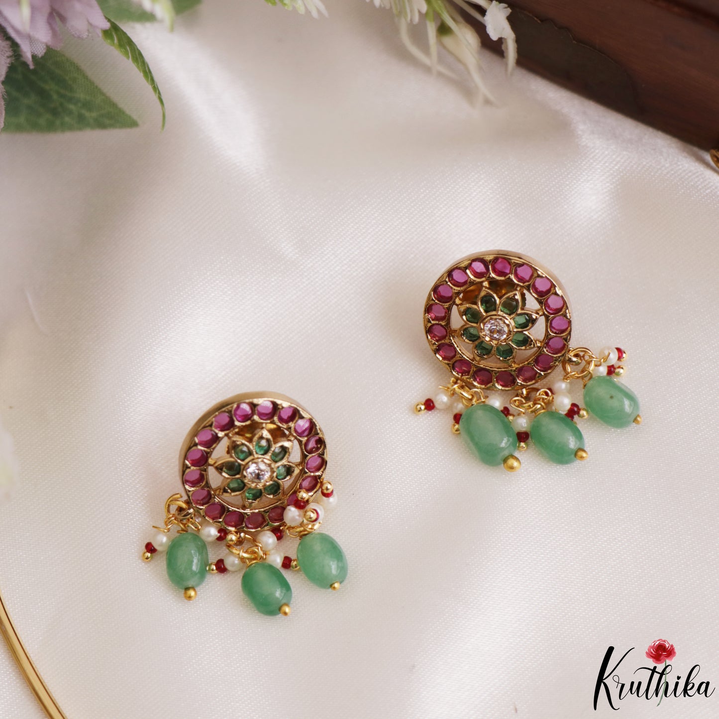 Elegant Floral Mango Motifs Kemp Hasli Choker With Pearl Bead Drops NC3259 (Available In 3 Colors)