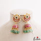 Gorgeous Floral Motifs Jadau Jhumkas With Green Bead Drops E1216