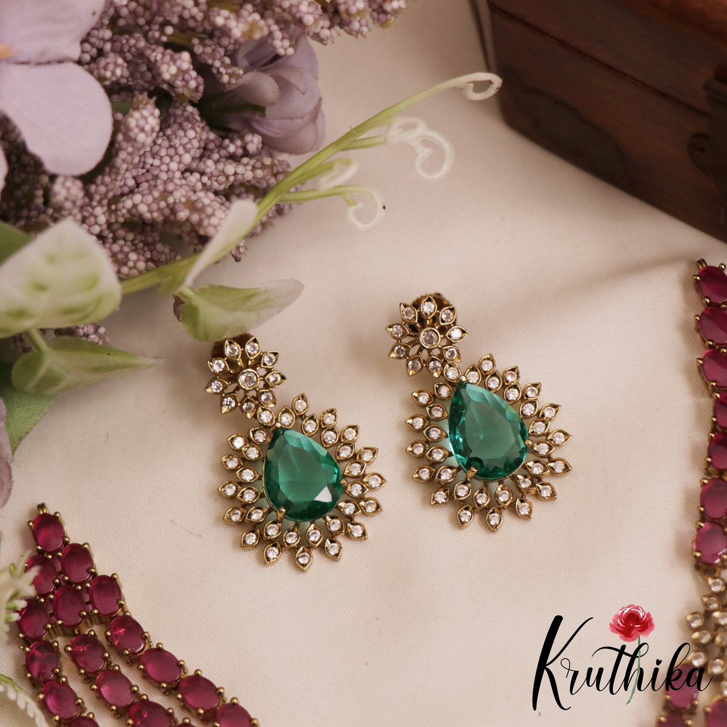Stunning Floral Teardrop Motifs Multi Layered AD Victorian Necklace NC2894