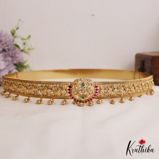 Premium Antique Peacock Motifs Kemp Hip Belt With Bead Drops V354 (Available In 4 Colors)