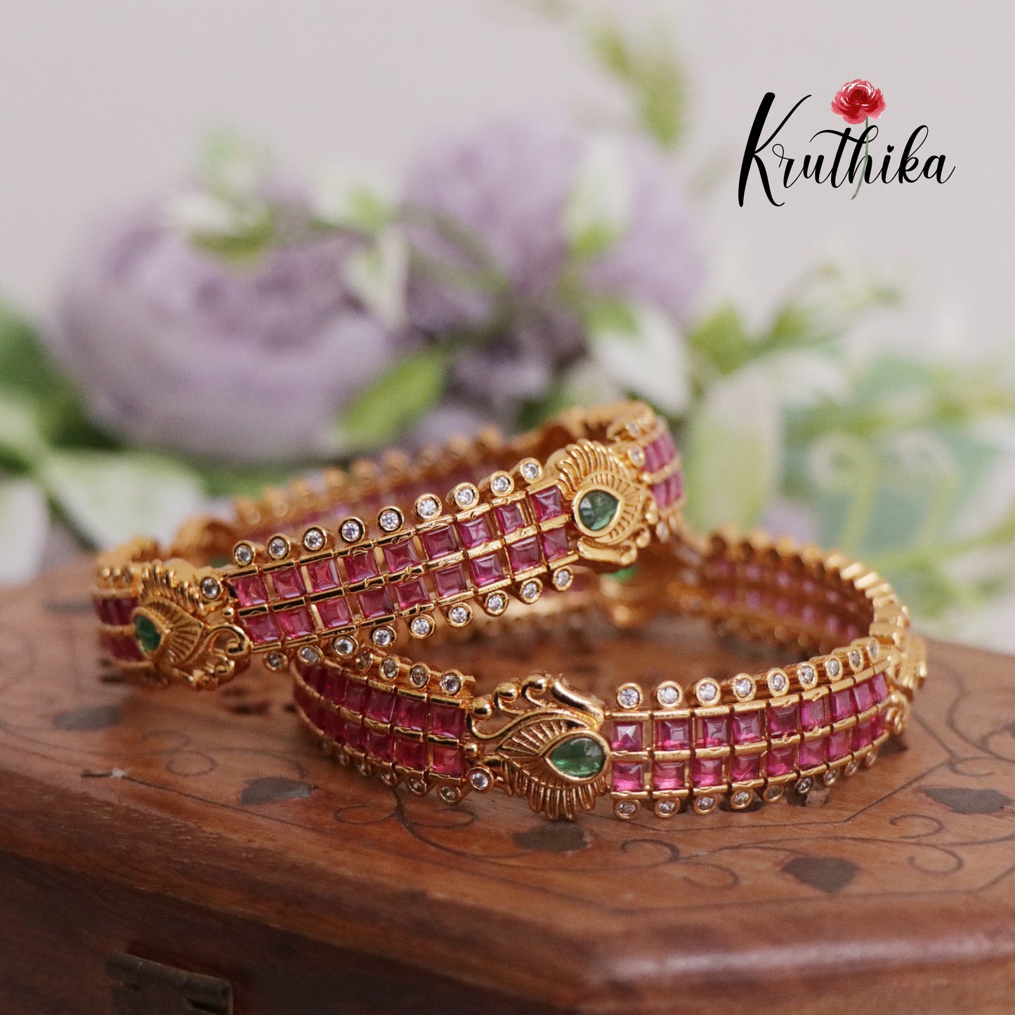 Beautiful Ruby Peacock Bangles B238 (Set of 2 Bangles)