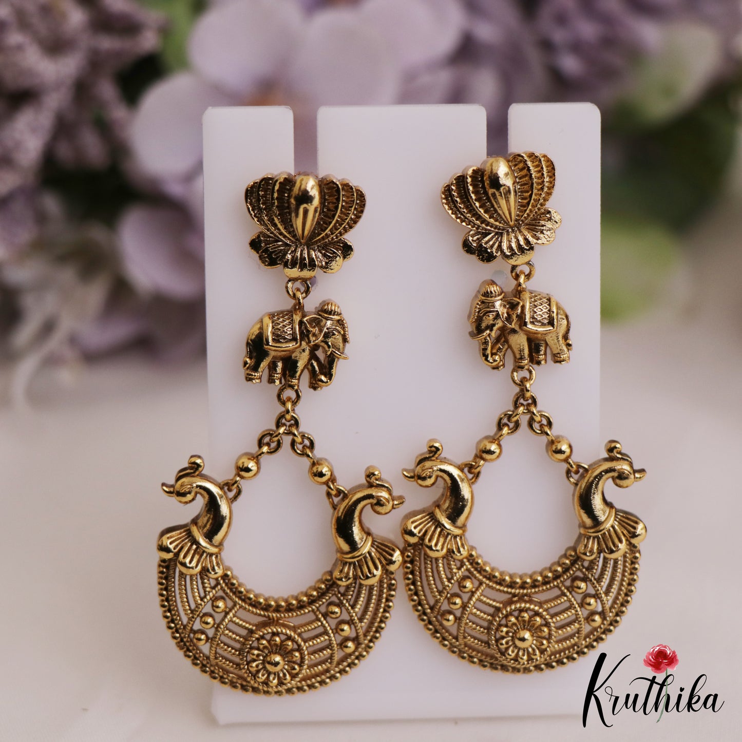 Trendy Antique Floral Elephant Motifs Earrings E1008