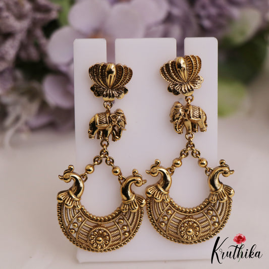 Trendy Antique Floral Elephant Motifs Earrings E1008