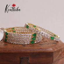 Sparkling CZ Gold Finish Green Bangles (set of four) B183
