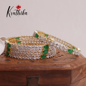 Sparkling CZ Gold Finish Green Bangles (set of four) B183