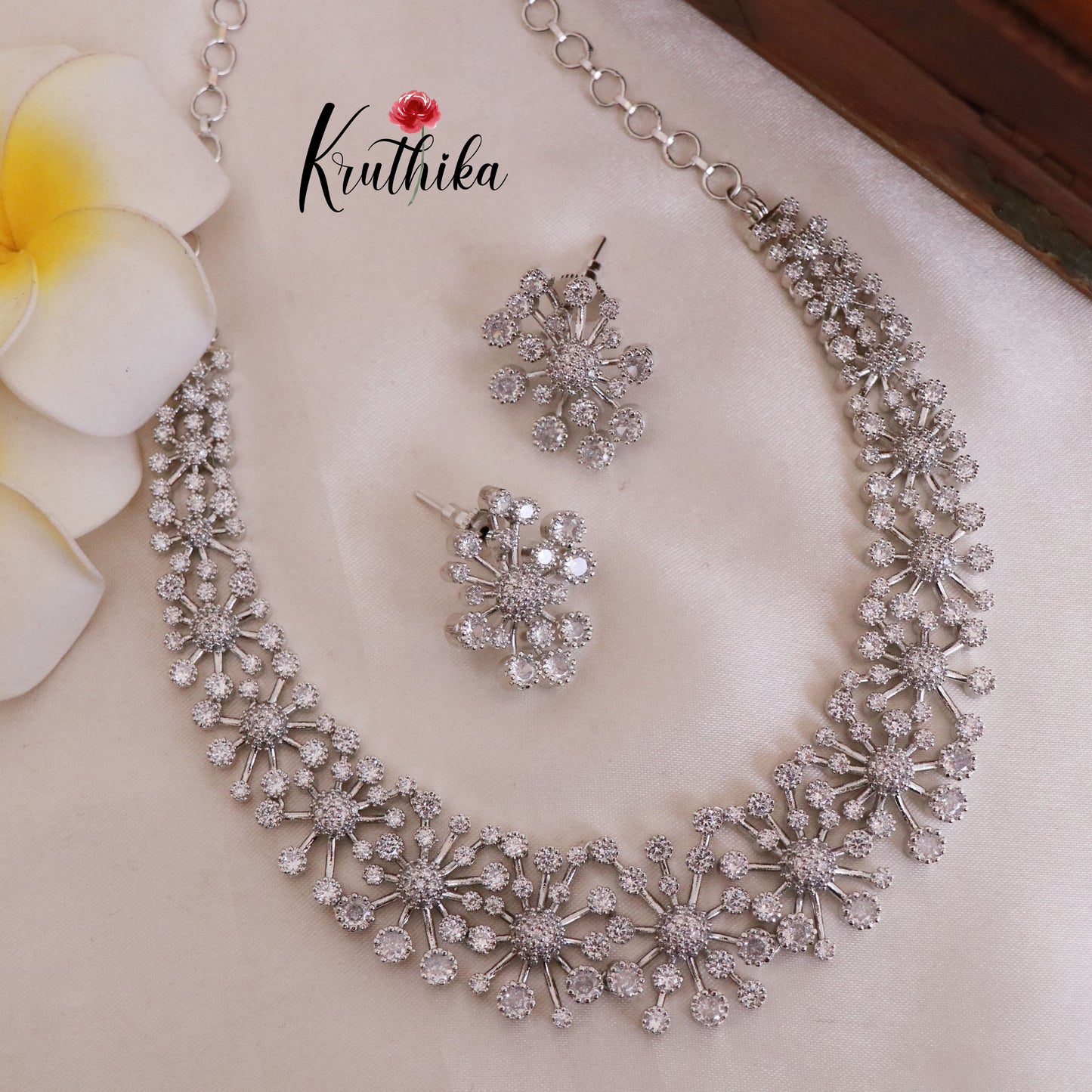 Trendy CZ/AD Flower Design Necklace NC1829 (Available in 3 colours)