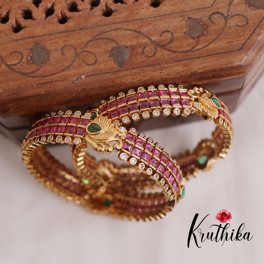 Beautiful Ruby Peacock Bangles B238 (Set of 2 Bangles)