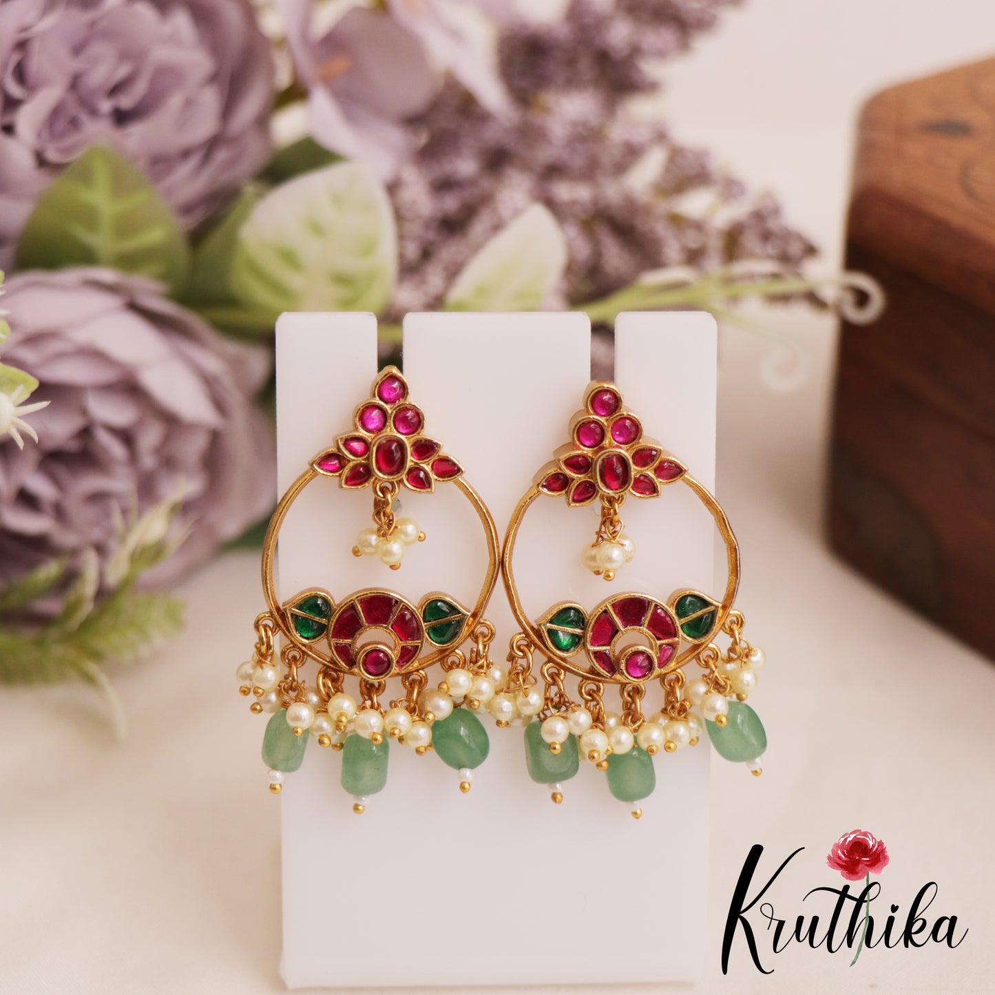 Elegant Teardrop Chandbali Earrings With Pearl And Bead Drops E1051 (Available In 2 Colors)