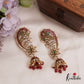 Sparkling Pearl Border Floral Motifs Kemp Jhumka Ear Cuff With Green Bead Drops E972 (Available in 2 Colors)
