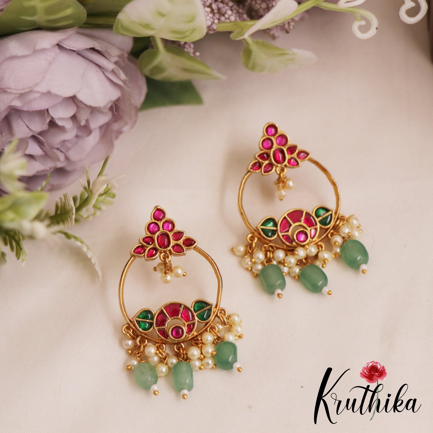 Elegant Teardrop Chandbali Earrings With Pearl And Bead Drops E1051 (Available In 2 Colors)