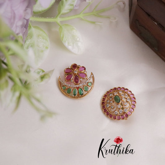 Beautiful CZ Antique Kemp Chandra Surya Hair Ornaments J196