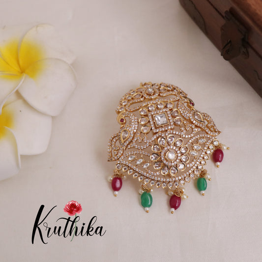 Beautiful Peacock Jada Billa With Pearl And Bead Drops J127