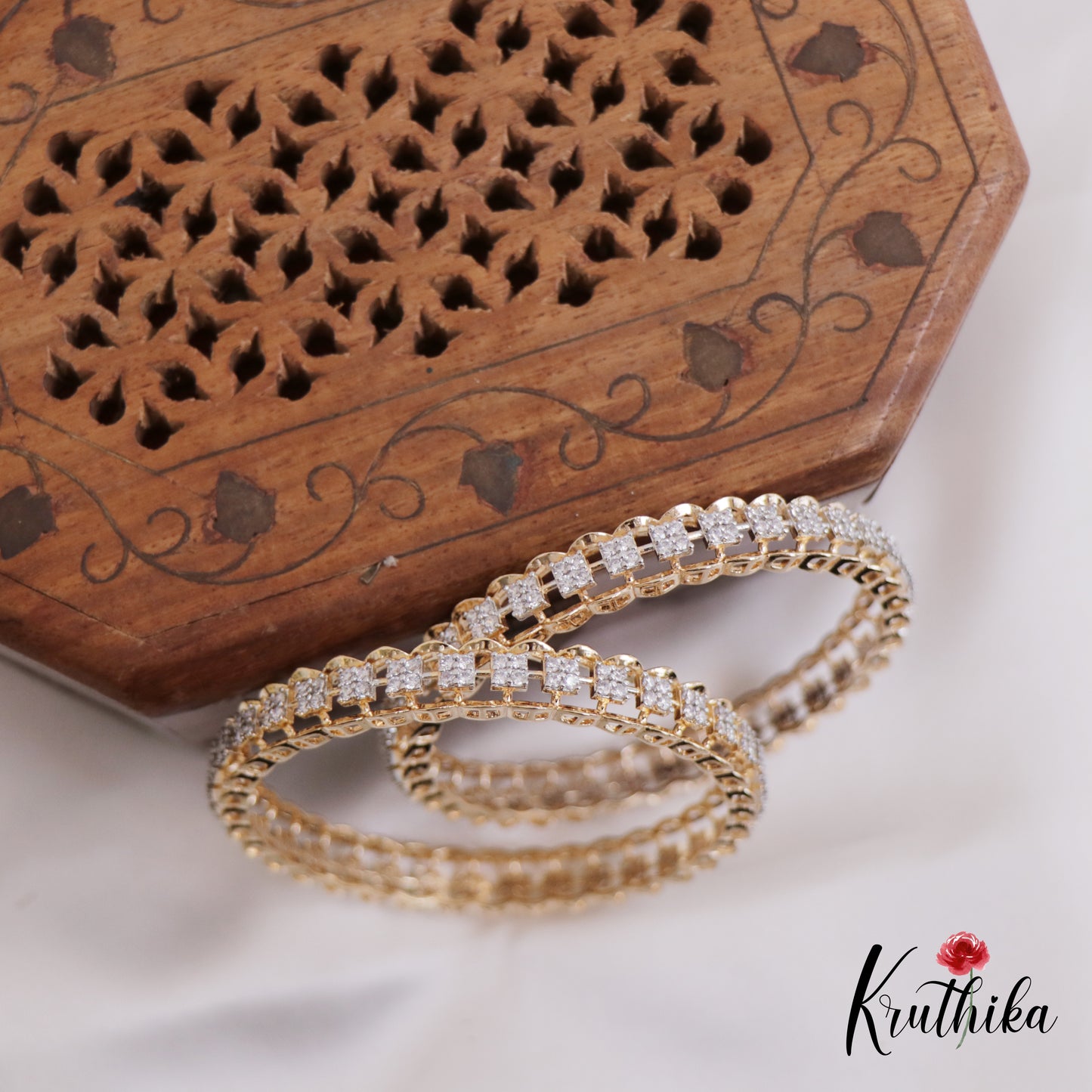 Elegant AD Gold Finish Bangles B453 (Set of 2 Bangles)