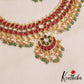 Premium Floral Leaf Motifs Jadau Choker With Green Bead Drops NC2895