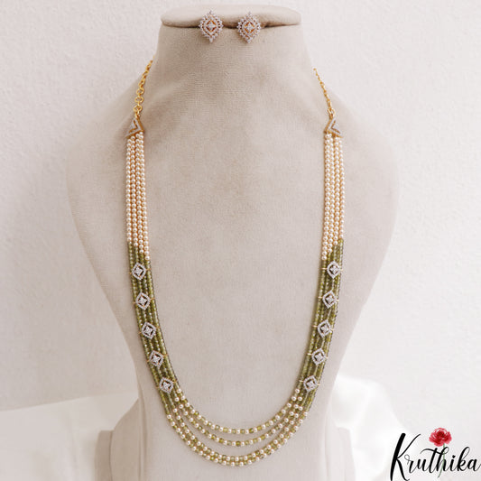 Classic Multi Layered Crystal & Pearl Haaram With Floral Accents LH2128 (Available In 8 Colors)