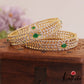 Sparkling Leaf Motifs Diamond-Finish Gold-Tone Bangles B496 (Set of 2)|(Available In 2 Colors)