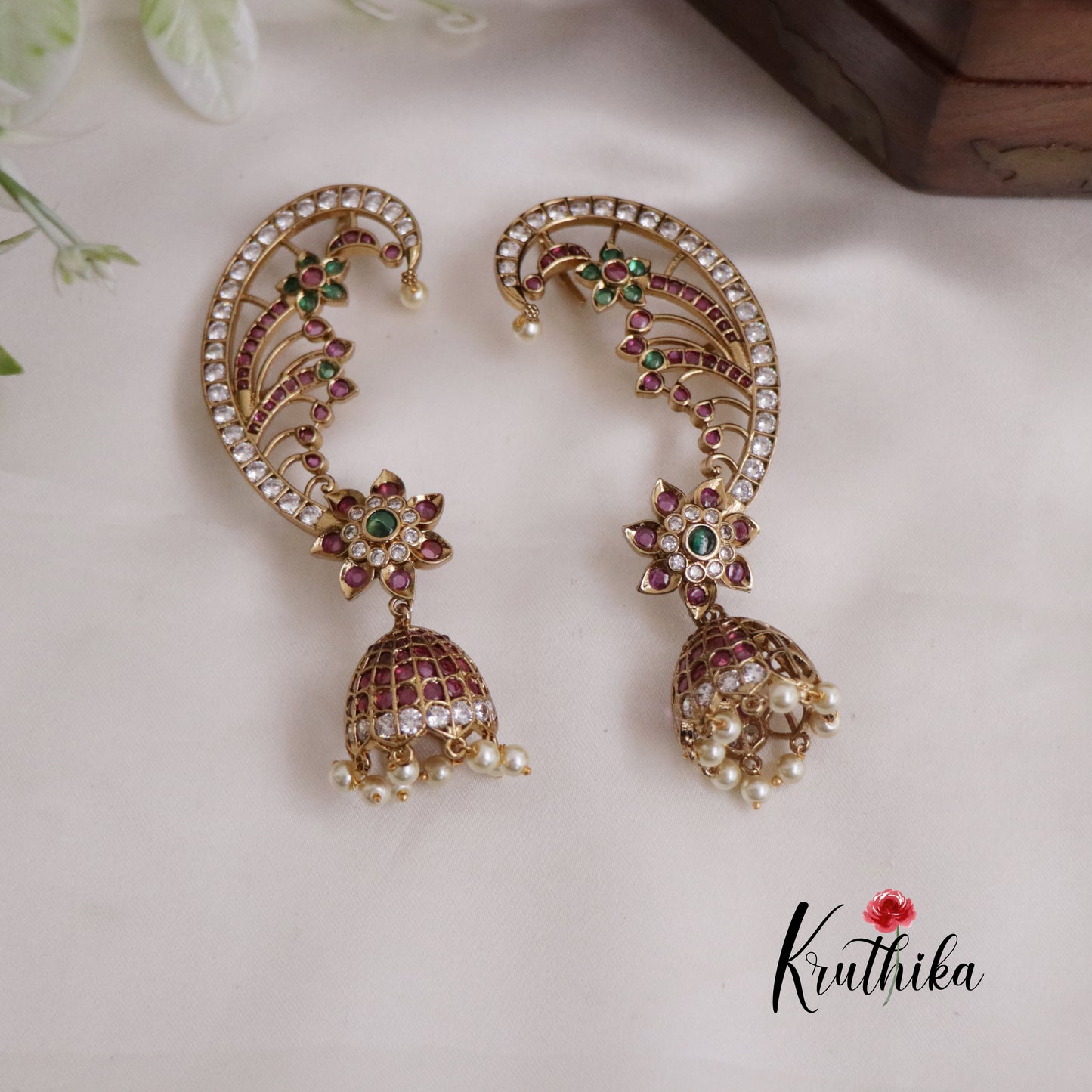 Royal Kemp Motif Ear Cuff with Jhumka Drops E675