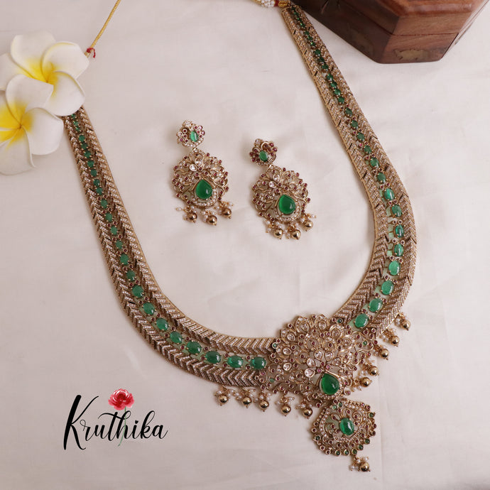 Beautiful AD Victorian Haaram with Golden Beads LH1867