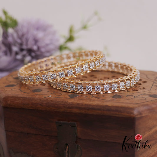 Elegant AD Gold Finish Bangles B453 (Set of 2 Bangles)