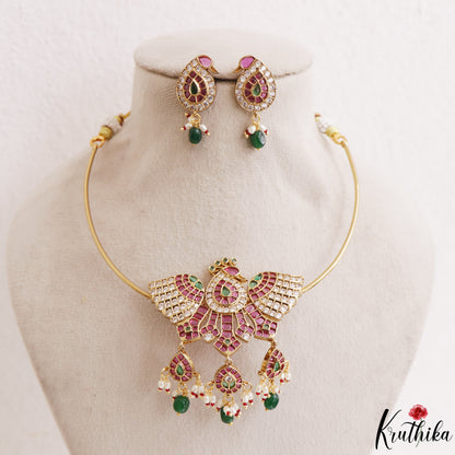 Classic Peacock Motifs Kemp Hasli Choker With Pearl Bead Drops NC3258 (Available In 3 Colors)