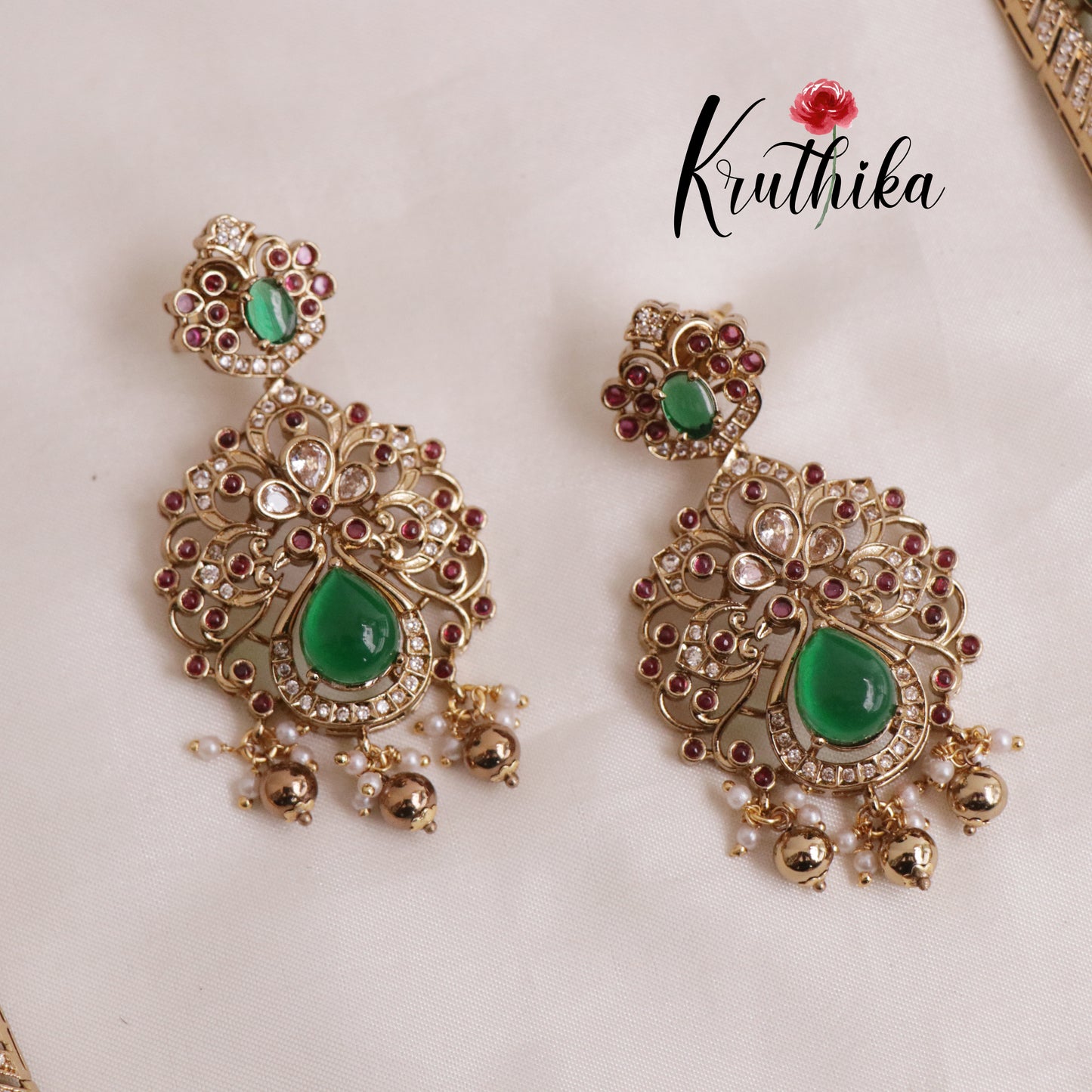 Beautiful AD Victorian Haaram with Golden Beads LH1867
