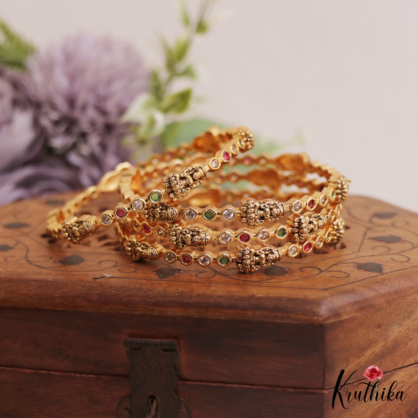 Beautiful Lakshmi Motifs Gold-Tone Bnagles B507 (Set of 4 Bangles)