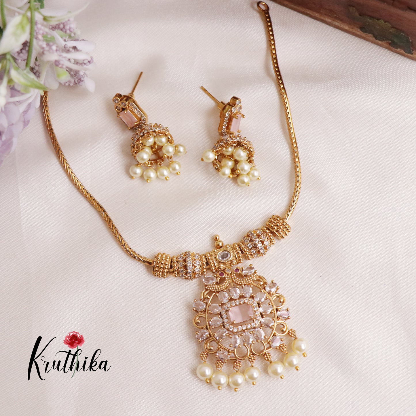 Elegant Bloom Pendant Pearl Drop Necklace NC2120 (Available in 2 Colours)
