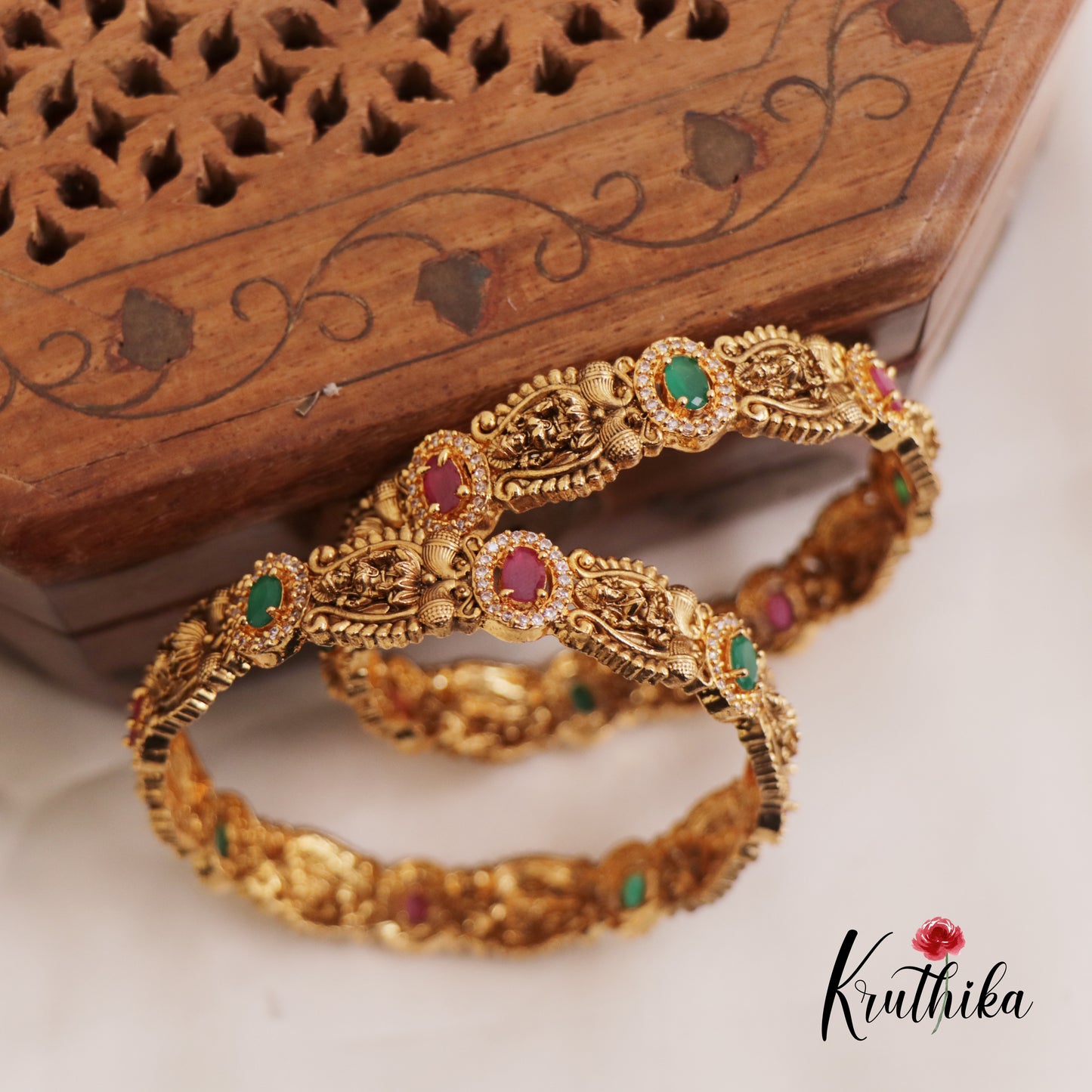 Elegant Antique Lakshmi Motifs Bangles B428 (Set Of 2)
