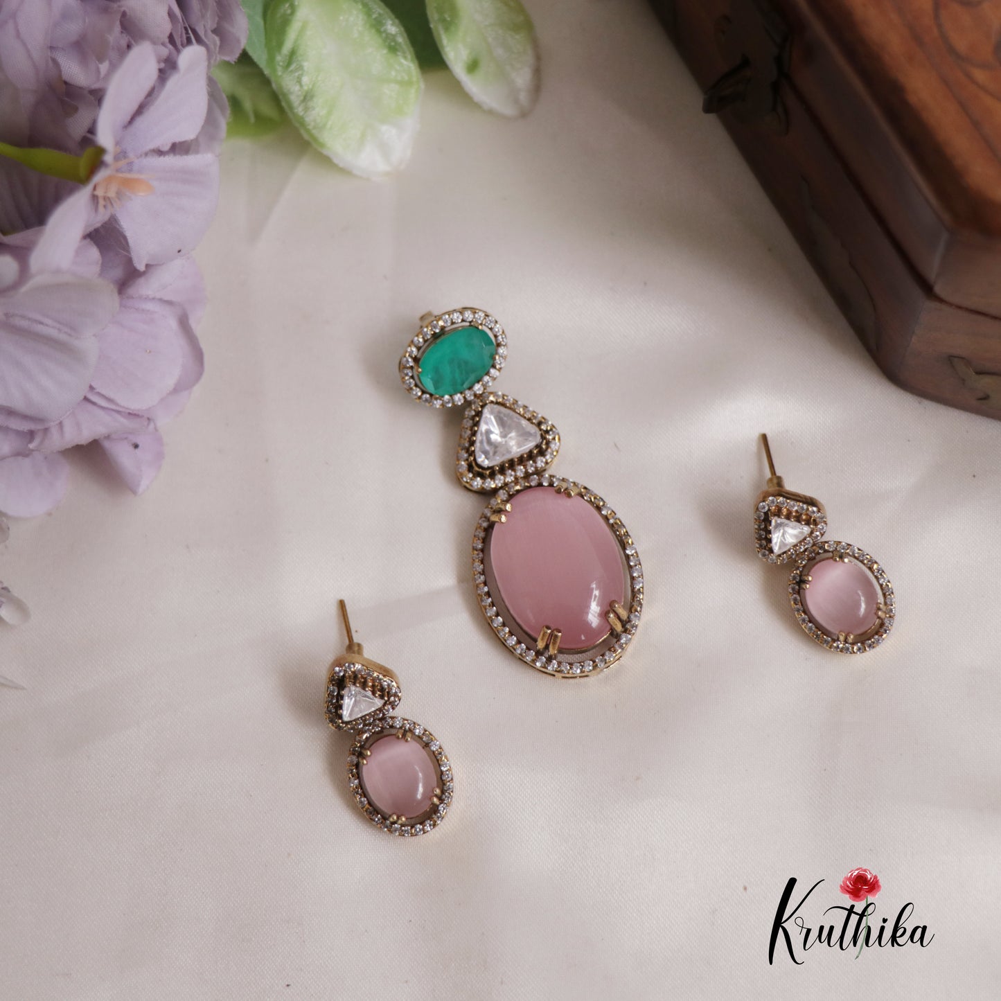Classic Victorian moissanite Pendant Set PS245 (Available In 3 Colours)