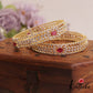 Sparkling Leaf Motifs Diamond-Finish Gold-Tone Bangles B496 (Set of 2)|(Available In 2 Colors)