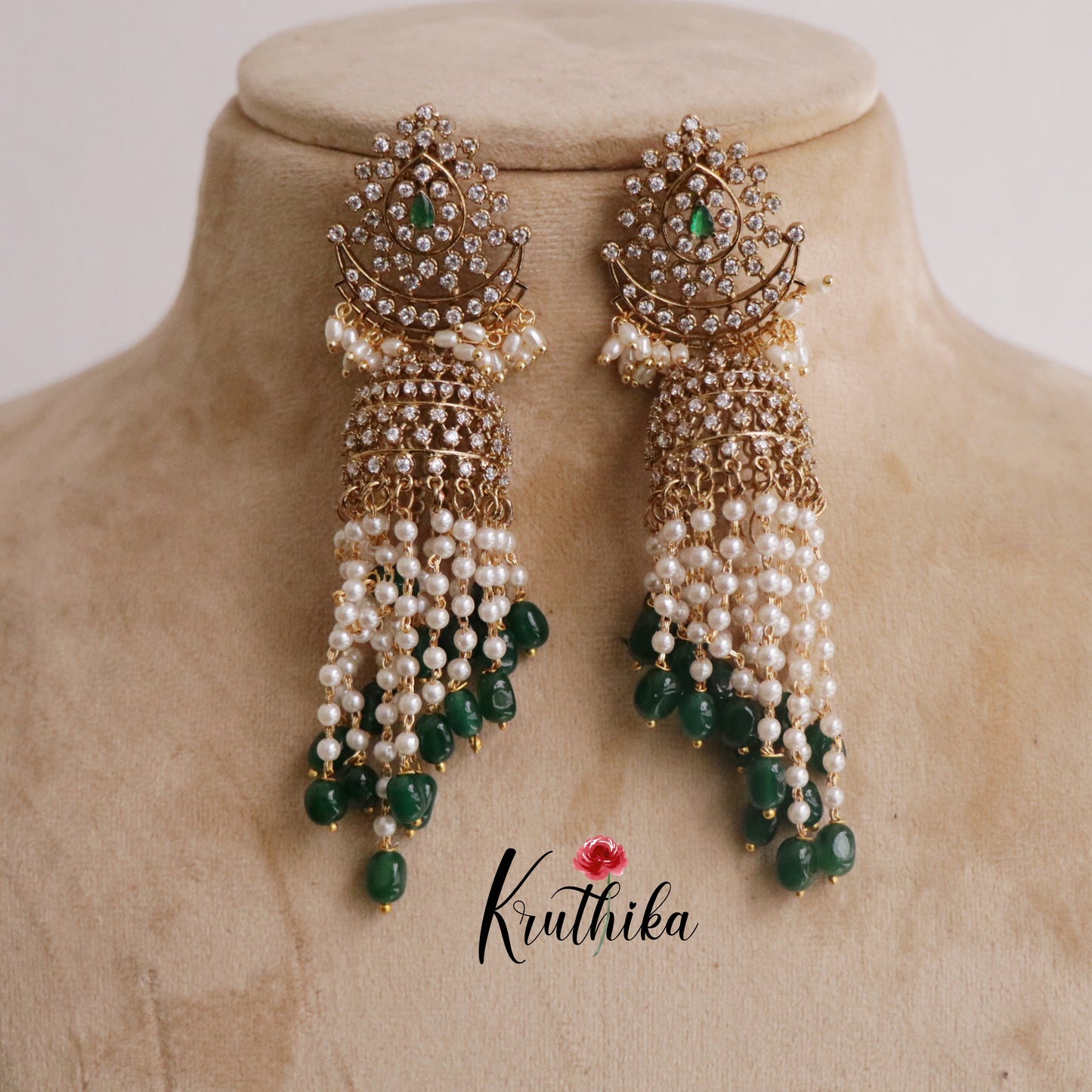 Trendy Victorian Pearl Cascading Chandbali Jhumkas E486 (Available in 2 Colours)