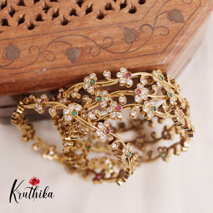 Trendy AD Floral Multi Stone Bangles B237  (Set of 4 Bangles )