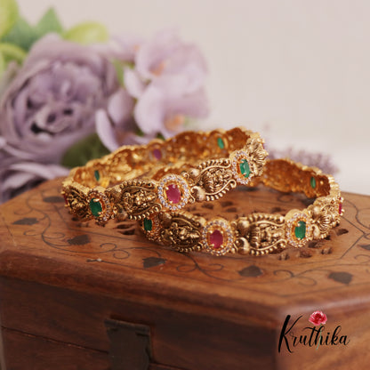 Elegant Antique Lakshmi Motifs Bangles B428 (Set Of 2)