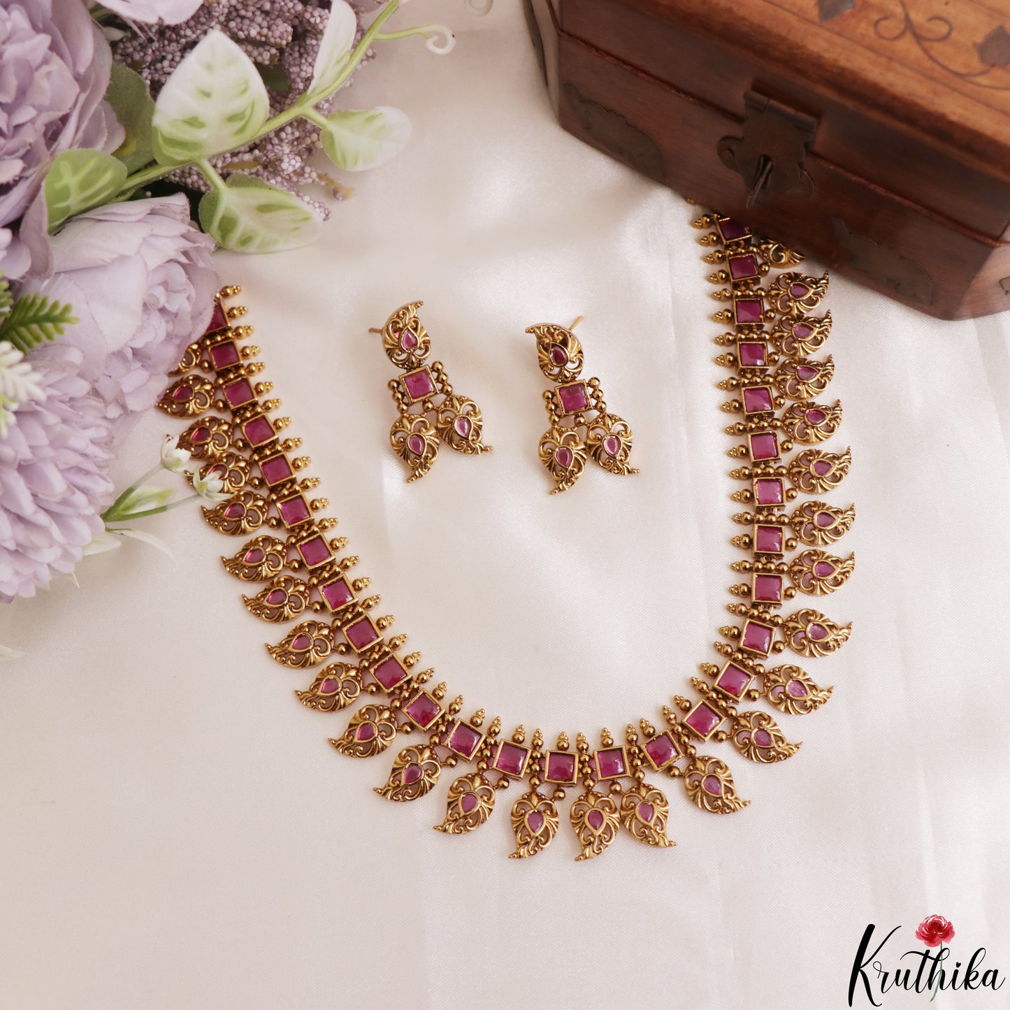 Classic Square Mango Motifs Jadau Necklace NC3181 (Available In 3 Colors)