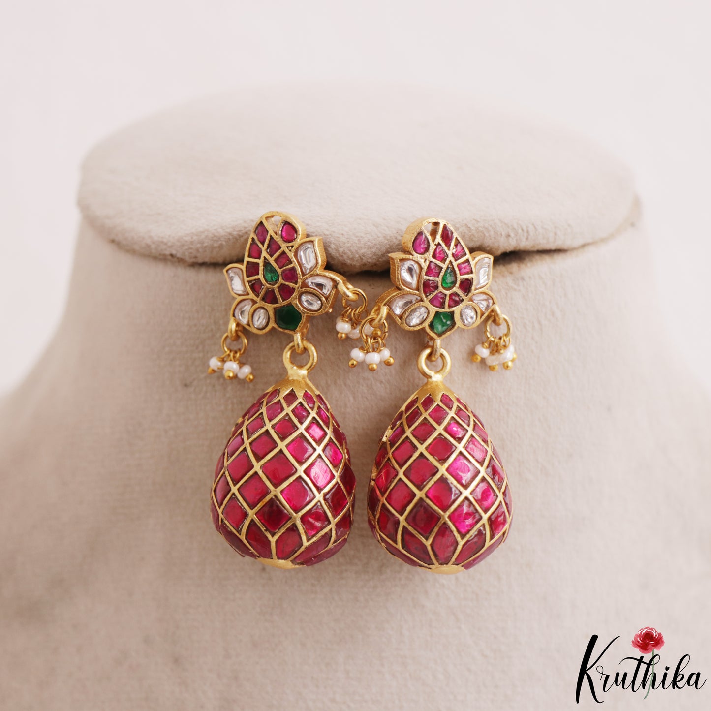 Gorgeous Lotus Motifs Jadau Jhumkas E1195