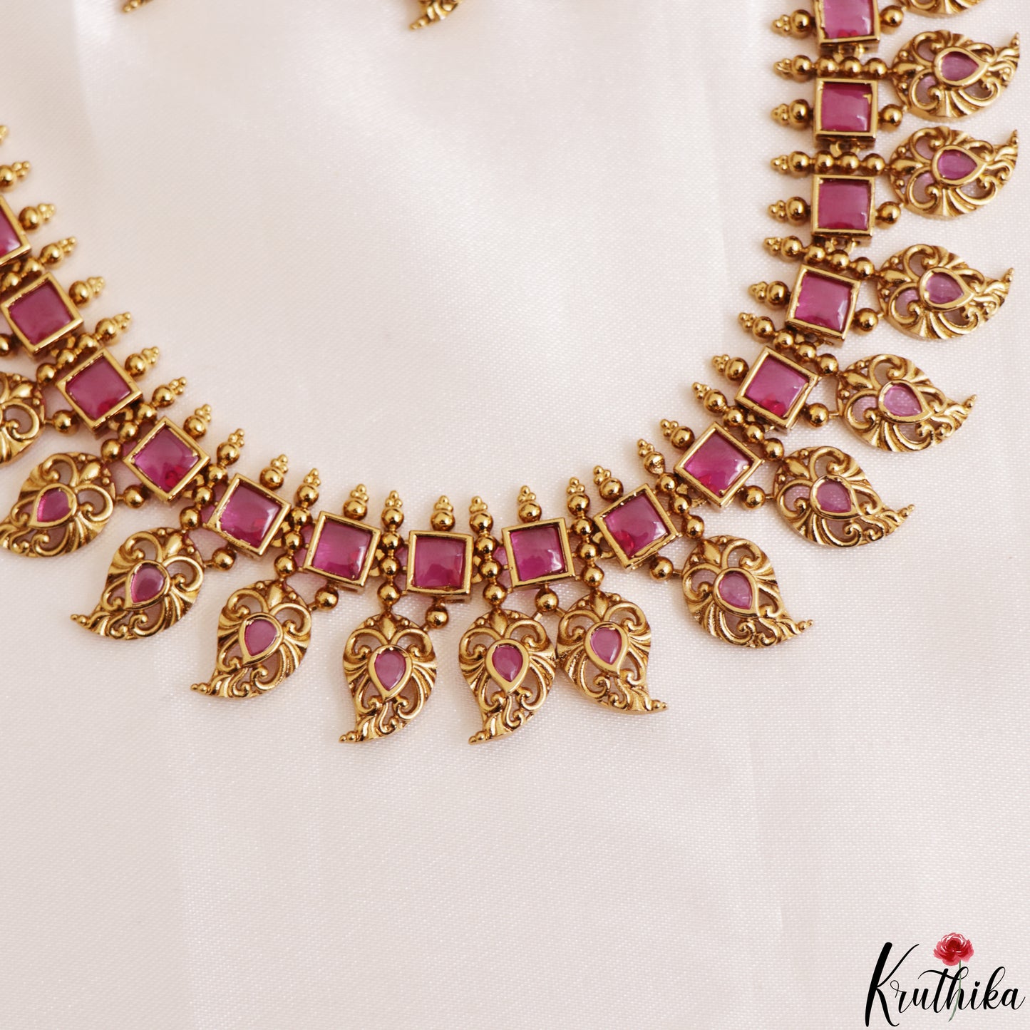 Classic Square Mango Motifs Jadau Necklace NC3181 (Available In 3 Colors)