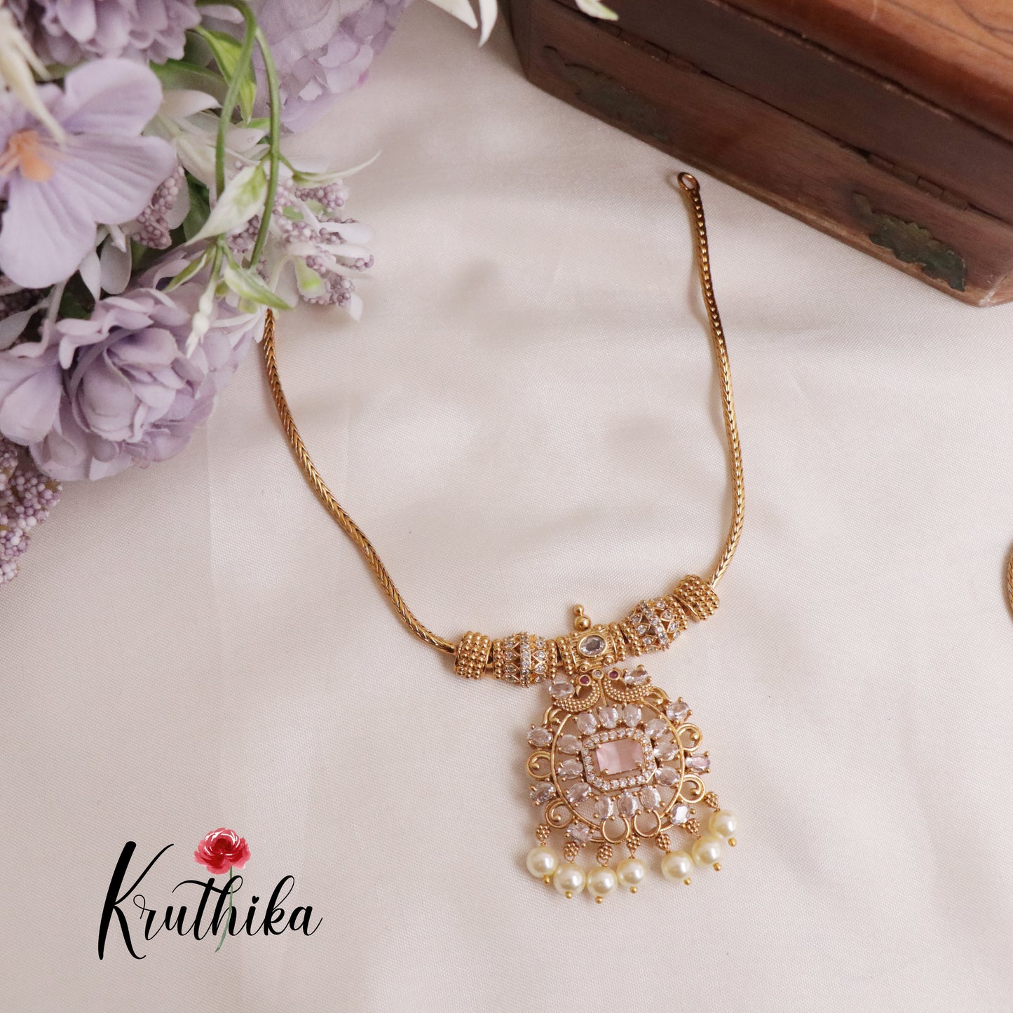 Elegant Bloom Pendant Pearl Drop Necklace NC2120 (Available in 2 Colours)