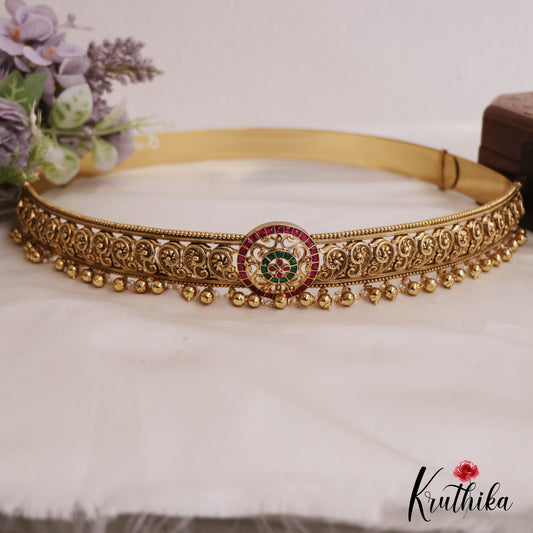 Beautiful Mango Floral Kemp Motifs Hip Belt With Golden Bead Drops V339 (Available In 2 Colors)