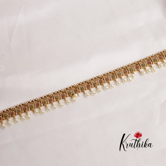 Trendy Teardrop Motifs Hip Chain with Pearl Drops V311