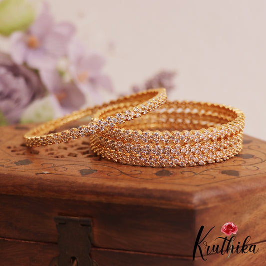 Sparkling Floral Motifs Gold-Tone AD Bangles B504 (Set of 4 Bangles)