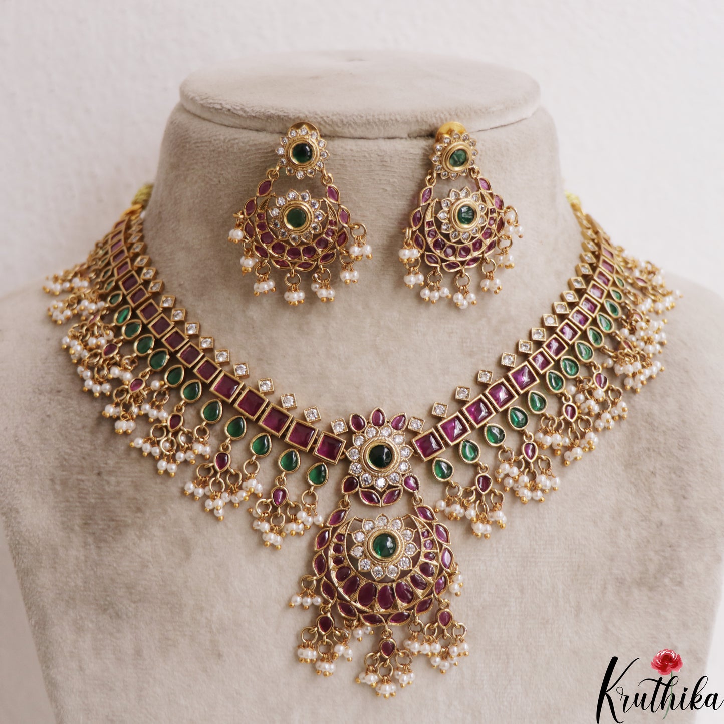 Premium Floral Square Motifs Jadau Guttapoosalu Necklace NC2939