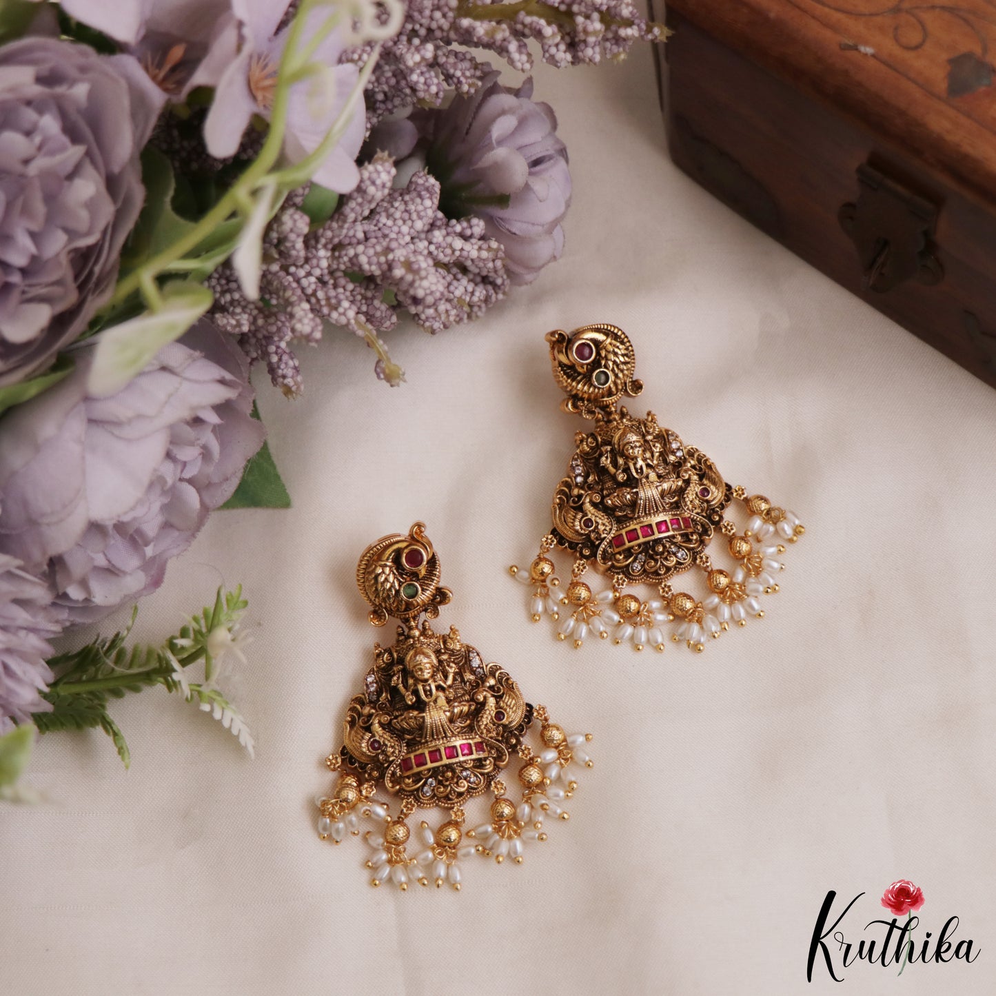 Gorgeous Antique Nagas Lakshmi Peacock Motifs Jadau Pendant Set With Rice Pearl Drops PS294