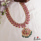 Premium Mango Floral Motifs Jadau Haaram With Green Bead Drops LH2144