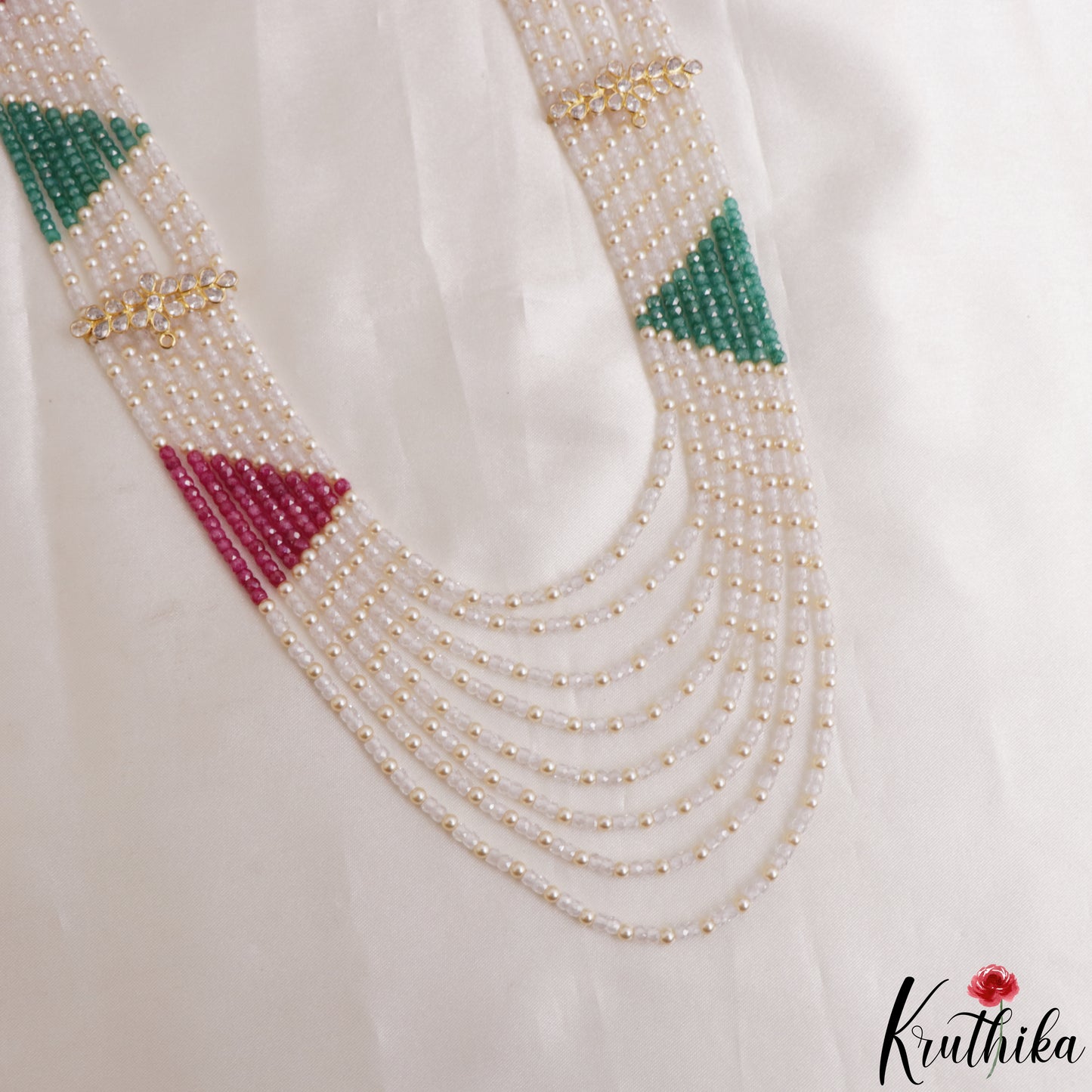 Stunning Multi Layered Crystal & Pearl Haaram With Floral Accents LH2153 (Available In 3 Colors)