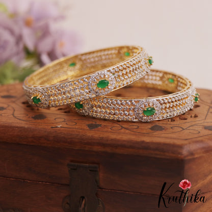 Beautiful Floral Leaf Motifs Diamond-Finish Gold-Tone Bangles B497 (Set of 2)|(Available In 2 Colors)