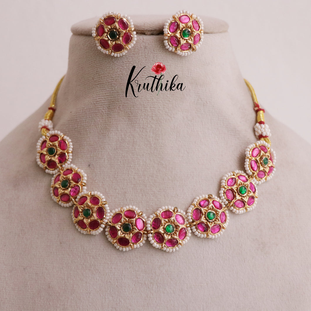 Elegant Jadau Flower necklace NC1921 [Available in 2 colours]