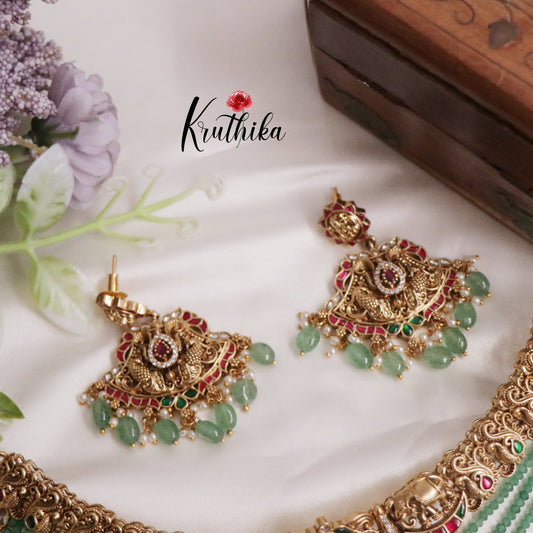 Grand Emerald Beads Temple Lakshmi Jadau Choker NC2225