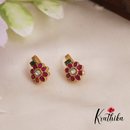 Simple Jadau Floral Earcuffs | Upper Earrings | Bugadi Earrings E829